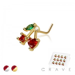 12PCS OF CZ CHERRY 316L SURGICAL STEEL L-SHAPE NOSE BOX